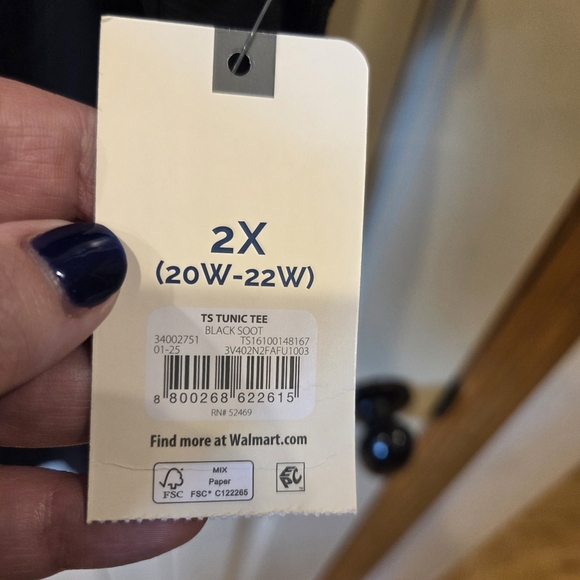 ‼️3/$30‼️Black Ribbed V-Neck Tunic Tee Shirt Women's 2X Plus Size New - Picture 8 of 8